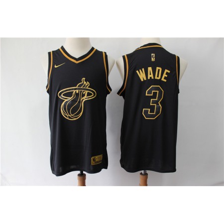 Men's Miami Heat #3 Dwyane Wade Black Gold Stitched NBA Jersey