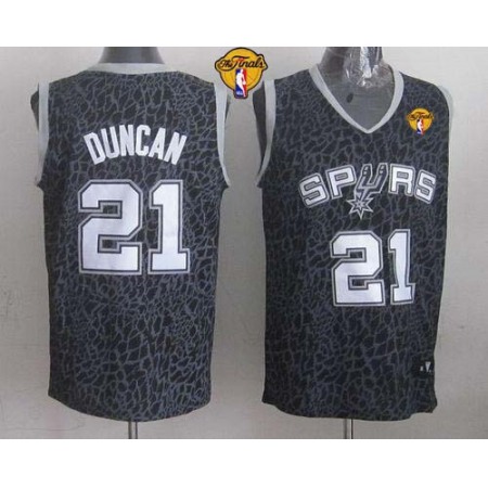 Spurs #21 Tim Duncan Black Crazy Light Finals Patch Stitched NBA Jersey