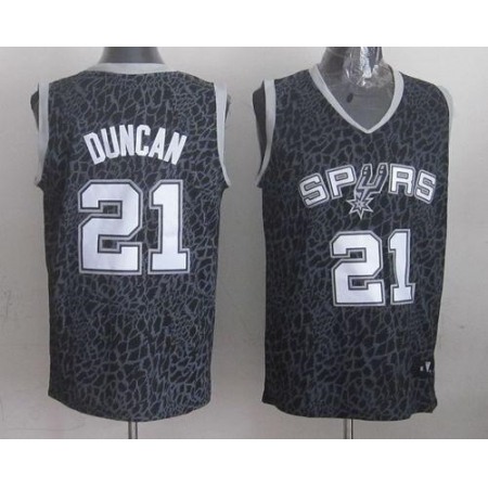Spurs #21 Tim Duncan Black Crazy Light Stitched NBA Jersey