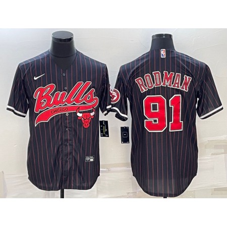 Men's Chicago Bulls #91 Dennis Rodman Black Cool Base Stitched Baseball Jersey