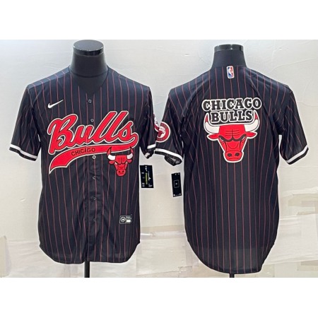 Men's Chicago Bulls Black Team Big Logo Cool Base Stitched Baseball Jersey