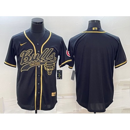 Men's Chicago Bulls Blank Black Gold Cool Base Stitched Baseball Jersey