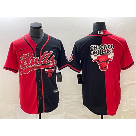 Men's Chicago Bulls Red/Black Split Team Big Logo Cool Base Stitched Baseball Jersey