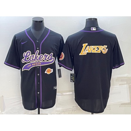 Men's Los Angeles Lakers Black Big Logo With Patch Cool Base Stitched Baseball Jersey
