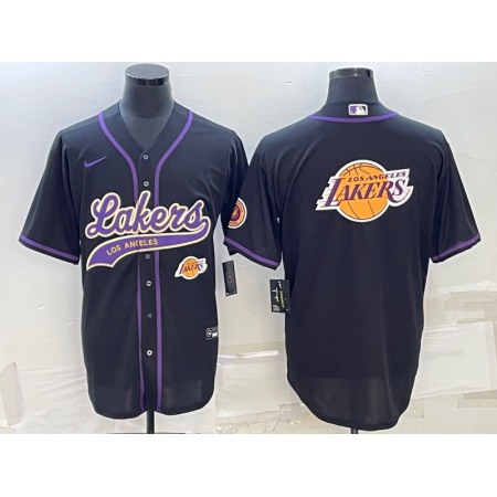Men's Los Angeles Lakers Black Team Big Logo With Patch Cool Base Stitched Baseball Jersey