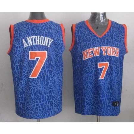 Knicks #7 Carmelo Anthony Blue Crazy Light Stitched NBA Jersey