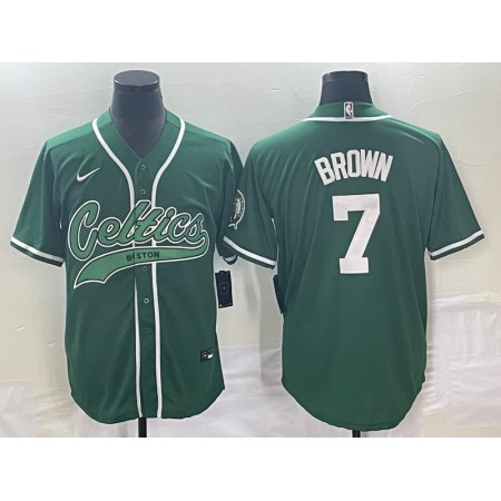 Men's Boston Celtics #7 Jaylen Brown Green Stitched Baseball Jersey