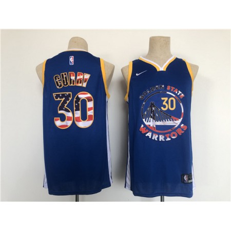 Men's Golden State Warriors #30 Stephen Curry Blue USA Flag Stitched Jersey