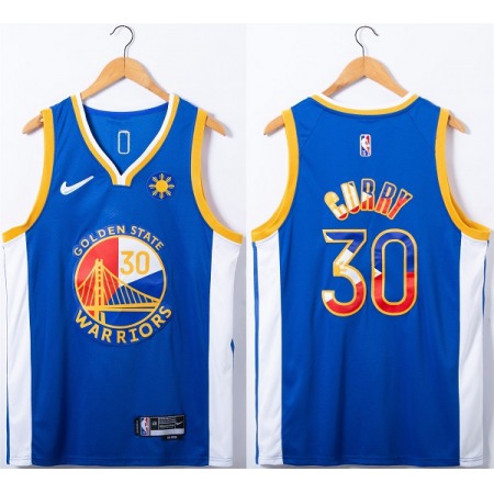 Men's Golden State Warriors #30 Stephen Curry Royal 75th Anniversary Stitched Jersey