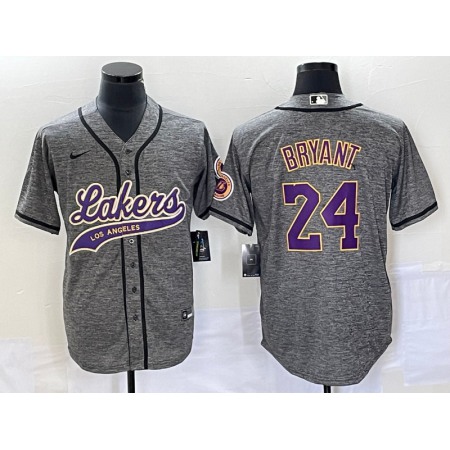 Men's Los Angeles Lakers #24 Kobe Bryant Gray Cool Base With Patch Stitched Baseball Jersey