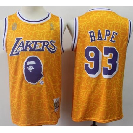 Men's Los Angeles Lakers #93 Bape Gold Stitched NBA Jersey