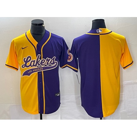 Men's Los Angeles Lakers Blank Gold/Purple Split Cool Base Stitched Baseball Jersey
