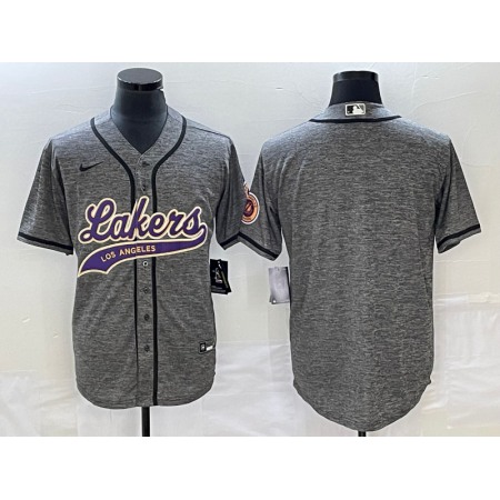 Men's Los Angeles Lakers Blank Gray Cool Base With Patch Stitched Baseball Jersey