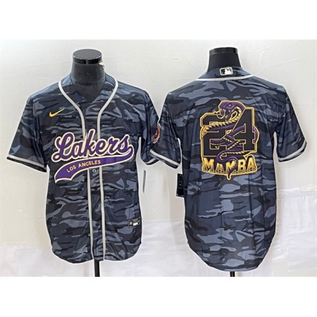 Men's Los Angeles Lakers Gray Camo #24 Mamba Big Logo Cool Base Stitched Baseball Jersey
