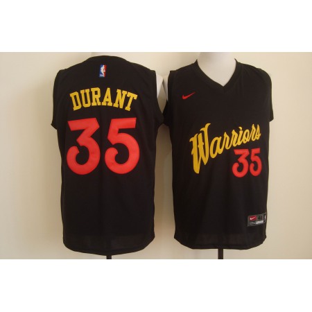 Men's Nike Golden State Warriors #35 Kevin Durant Black and Red Stitched NBA Jersey