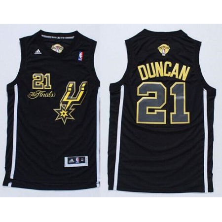 Spurs #21 Tim Duncan Black(Gold No.) Champions Stitched NBA Jersey