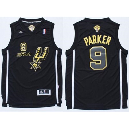 Spurs #9 Tony Parker Black(Gold No.) Champions Stitched NBA Jersey