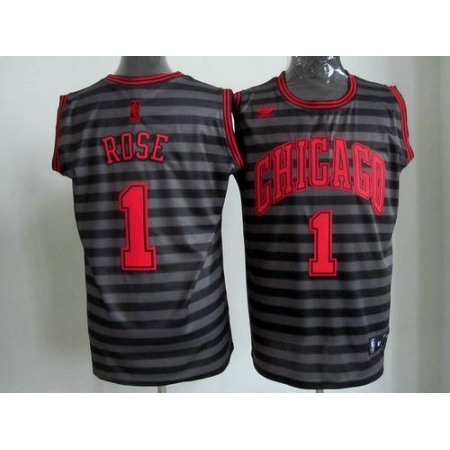 Bulls #1 Derrick Rose Black/Grey Groove Stitched NBA Jersey