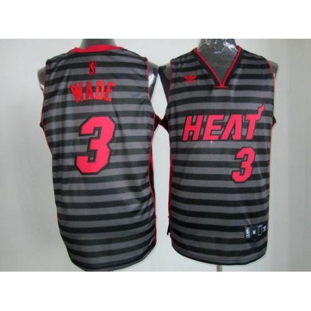 Heat #3 Dwyane Wade Black/Grey Groove Stitched NBA Jersey