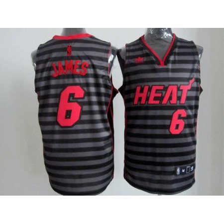 Heat #6 LeBron James Black/Grey Groove Stitched NBA Jersey
