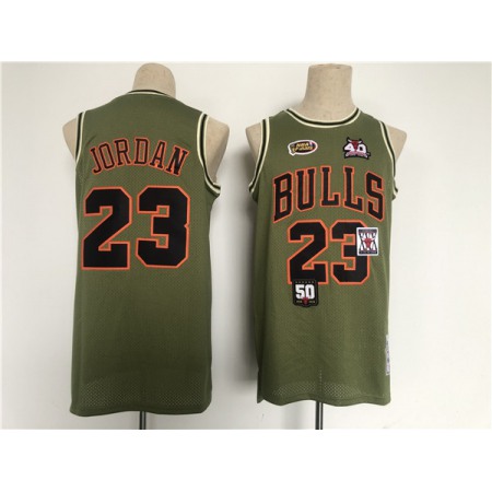 Men's Chicago Bulls #23 Michael Jordan Green Military Flight Patchs Stitched Basketball Jersey