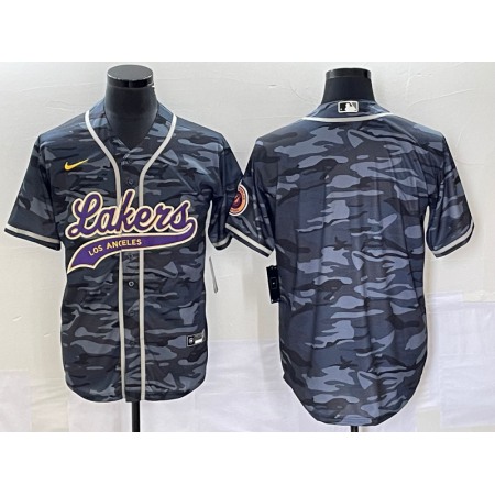 Men's Los Angeles Lakers Blank Grey Cool Base With Patch Stitched Baseball Jersey