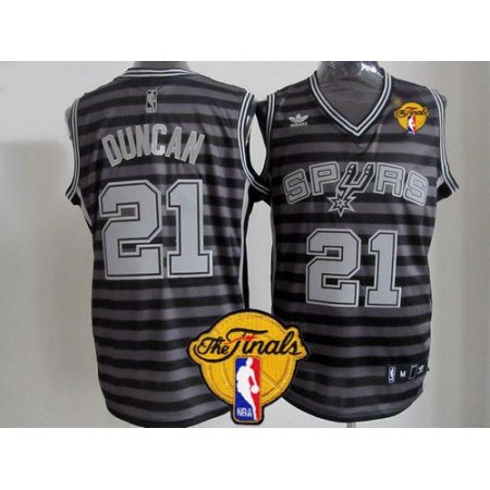 Spurs #21 Tim Duncan Black/Grey Groove Finals Patch Stitched NBA Jersey