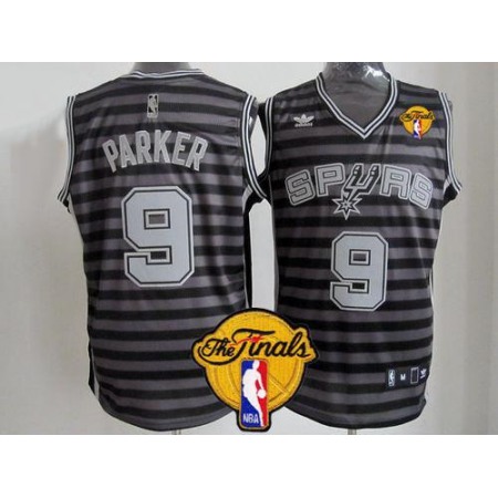 Spurs #9 Tony Parker Black/Grey Groove Finals Patch Stitched NBA Jersey
