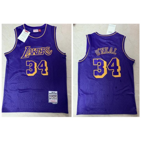 Men's Los Angeles Lakers #34 Shaquille O'Neal Purple 1996-1997 Limited Stitched Jersey