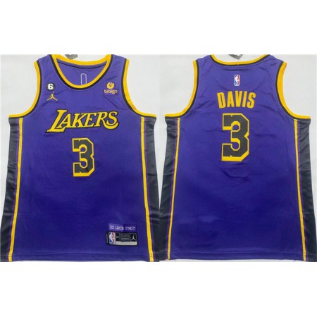 Men's Los Angeles Lakers #3 Anthony Davis Purple With NO.6 Patch Stitched Basketball Jersey
