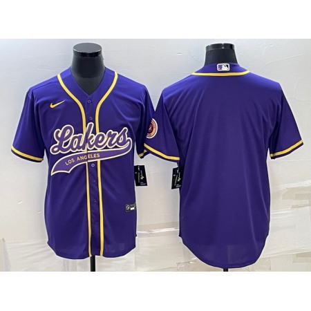 Men's Los Angeles Lakers Blank Purple Cool Base Stitched Baseball Jersey