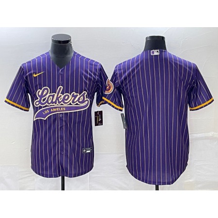Men's Los Angeles Lakers Blank Purple Cool Base With Patch Stitched Baseball Jersey