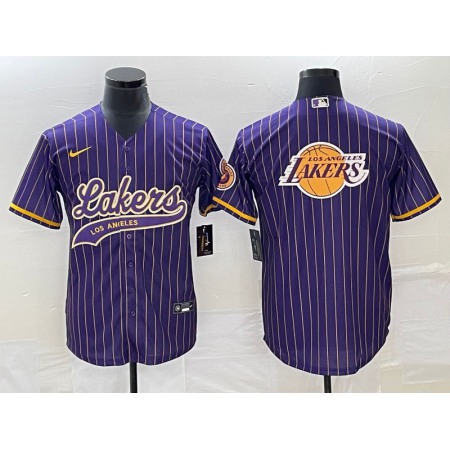 Men's Los Angeles Lakers Team Big Logo Purple Cool Base With Patch Stitched Baseball Jersey