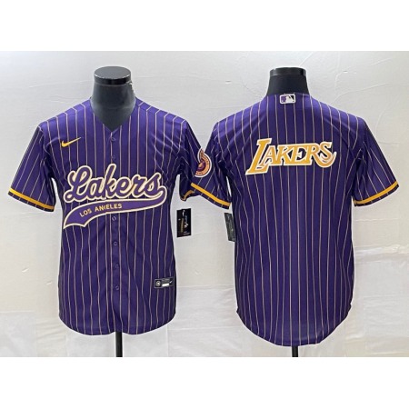 Men's Los Angeles Lakers Team Big Logo Purple Cool Base With Patch Stitched Baseball Jersey