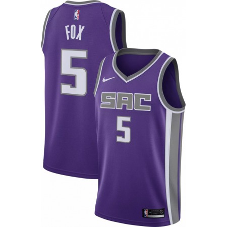 Men's Sacramento Kings #5 De'Aaron Fox Purple Stitched Jersey