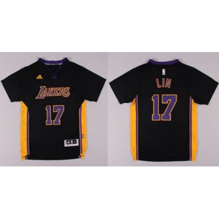Revolution Lakers #17 Jeremy Lin Black(Purple NO.) Stitched NBA Jersey