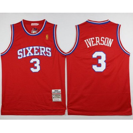 76ers #3 Allen Iverson Stitched Red NBA Jersey