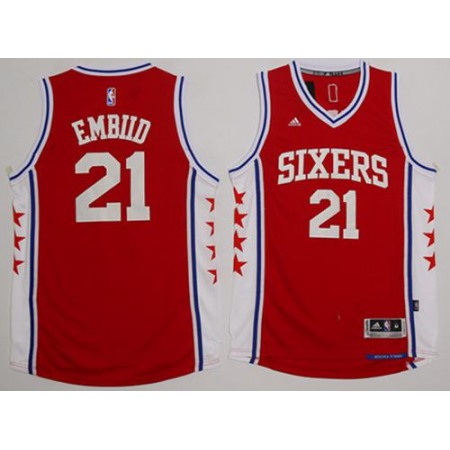 Revolution 30 76ers #21 Joel Embiid Red Stitched NBA Jersey