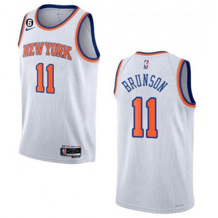 Men's New Yok Knicks #11 Jalen Brunson White With NO.6 Patch Stitched Basketball Jersey
