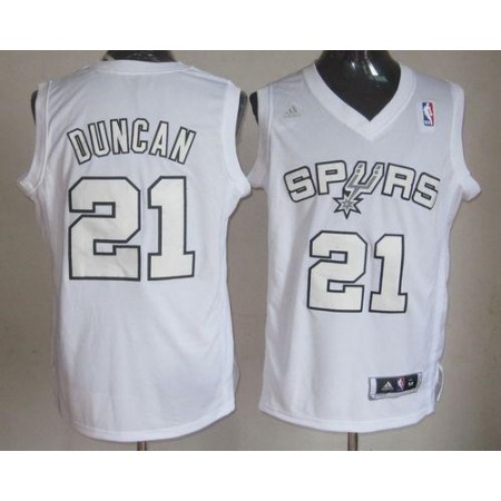 Spurs #21 Tim Duncan White Winter On-Court Stitched NBA Jersey