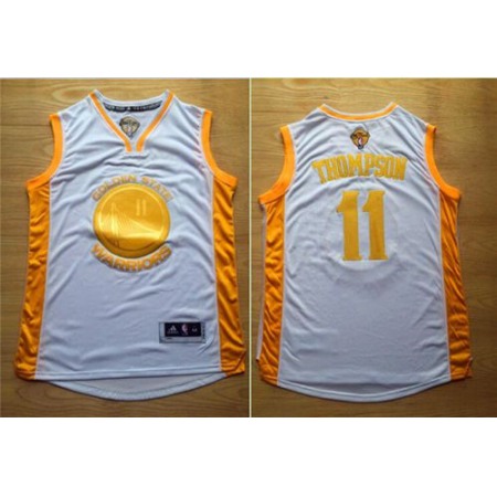 Warriors #11 Klay Thompson White(Gold No.) Stitched NBA Jersey
