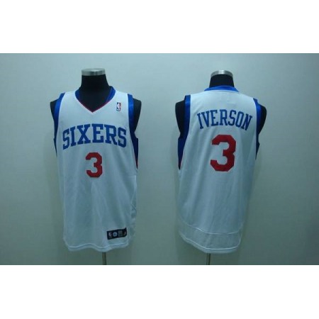 76ers #3 Allen Iverson Stitched White NBA Jersey