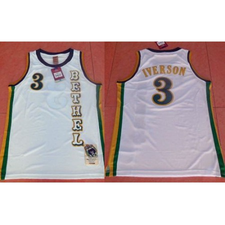 76ers #3 Allen Iverson White Bethel High School Stitched NBA Jersey