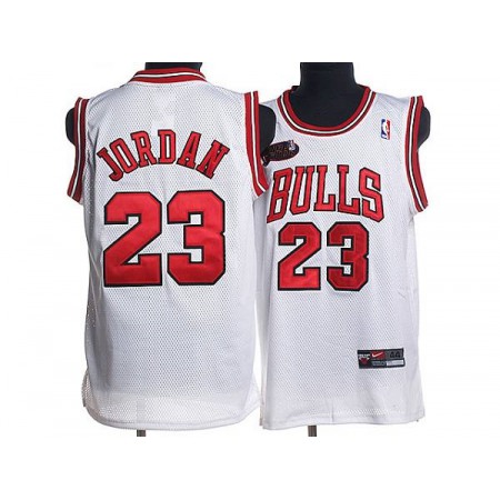Bulls #23 Michael Jordan Stitched White Champion Patch NBA Jersey