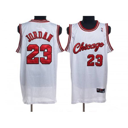 Bulls #23 Michael Jordan Stitched White Crabbed Typeface NBA Jersey