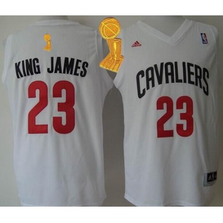 Cavaliers #23 LeBron James White "King James" The Champions Patch Stitched NBA Jersey