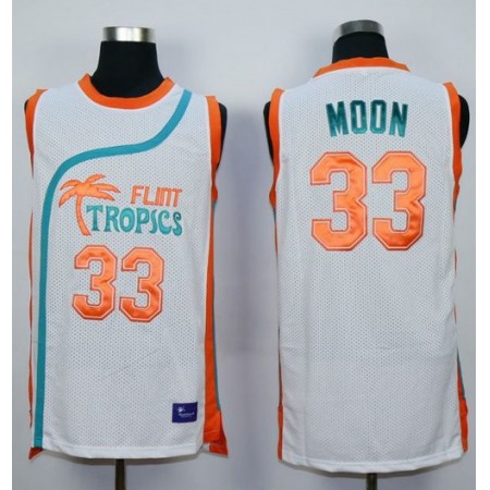 Flint Tropics #33 Jackie Moon White Semi-Pro Movie Stitched Basketball Jersey