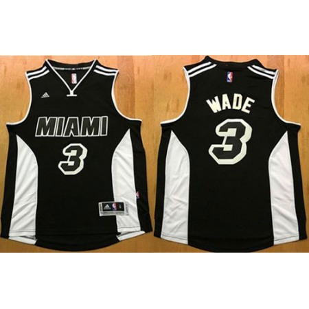 Heat #3 Dwyane Wade Black/White Stitched NBA Jersey