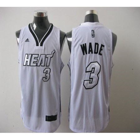 Heat #3 Dwyane Wade Silver No. White Stitched NBA Jersey
