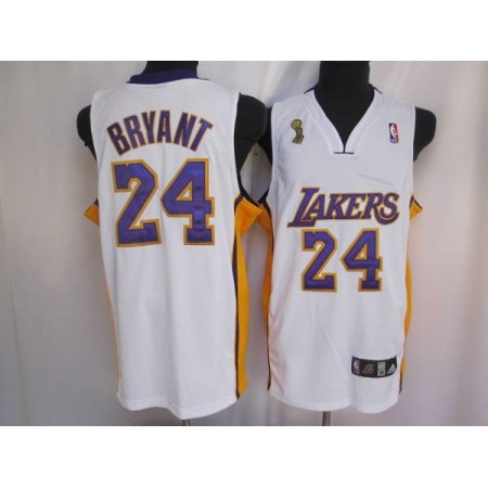 Lakers #24 Kobe Bryant Stitched White Champion Patch NBA Jersey